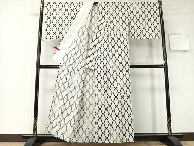 平和屋着物∴夏物　小紋・浴衣兼用　網目文様　金彩　綿　逸品　CABG7623vp
