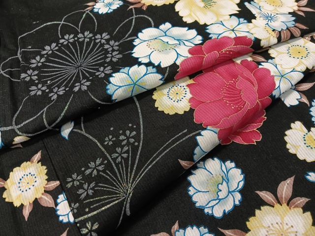 平和屋着物∴ファッションブランド　hiromichi nakano　ヒロミチナカノ　夏物　浴衣　舞花蝶文　黒地　金彩　綿　逸品　CABG7626vp