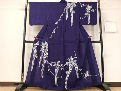 平和屋着物▽訪問着　単衣　藤花房シルエット　綿　逸品　CABG7628vp