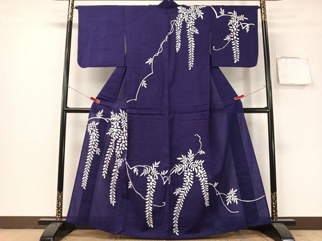 平和屋着物▽訪問着　単衣　藤花房シルエット　綿　逸品　CABG7628vp