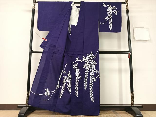 平和屋着物▽訪問着　単衣　藤花房シルエット　綿　逸品　CABG7628vp