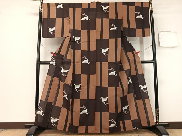 平和屋着物∴夏物　浴衣　市松跳び兎　綿　逸品　CABG7633vp