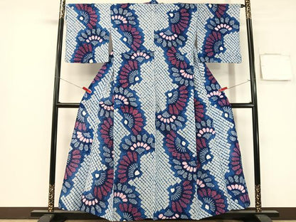 平和屋着物∴夏物　浴衣　有松鳴海絞り　花扇　綿　逸品　CABG7641vp