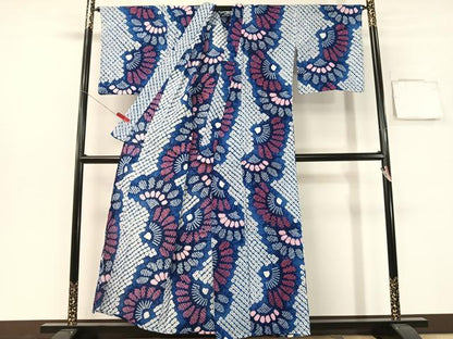 平和屋着物∴夏物　浴衣　有松鳴海絞り　花扇　綿　逸品　CABG7641vp