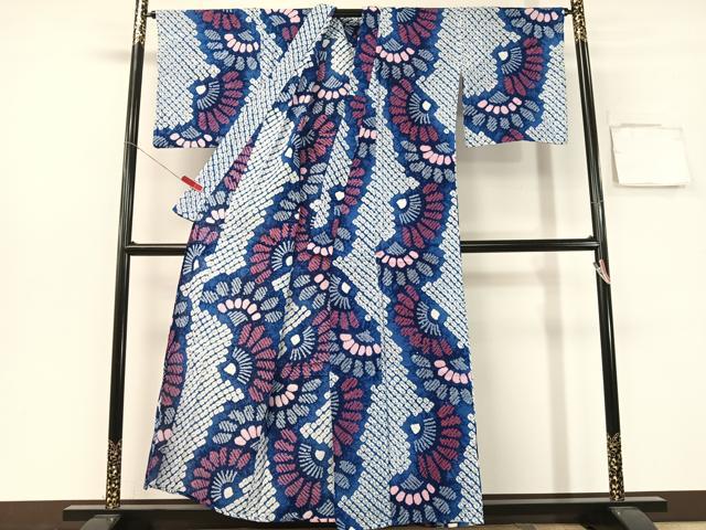 平和屋着物∴夏物　浴衣　有松鳴海絞り　花扇　綿　逸品　CABG7641vp