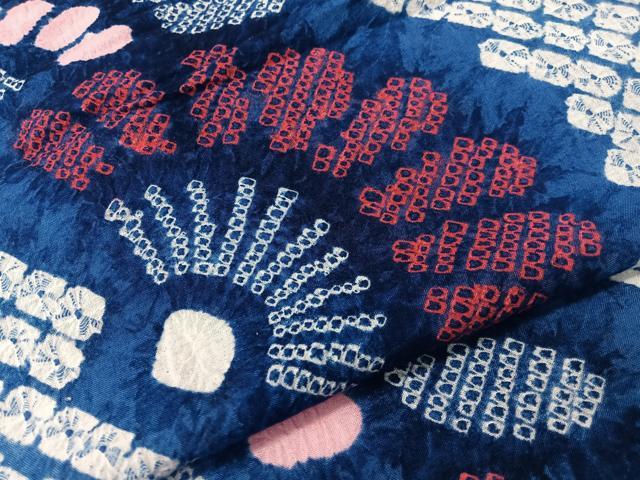 平和屋着物∴夏物　浴衣　有松鳴海絞り　花扇　綿　逸品　CABG7641vp