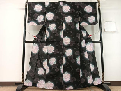 平和屋着物∴夏物　浴衣　花丸文　黒地　綿　逸品　CABG7644vp