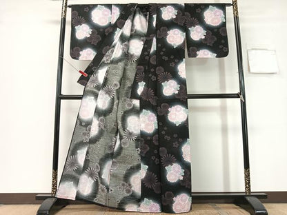 平和屋着物∴夏物　浴衣　花丸文　黒地　綿　逸品　CABG7644vp