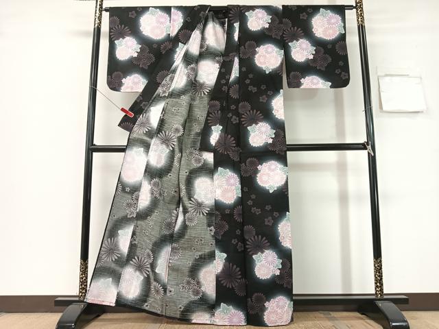 平和屋着物∴夏物　浴衣　花丸文　黒地　綿　逸品　CABG7644vp