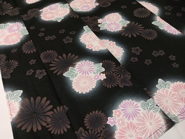 平和屋着物∴夏物　浴衣　花丸文　黒地　綿　逸品　CABG7644vp