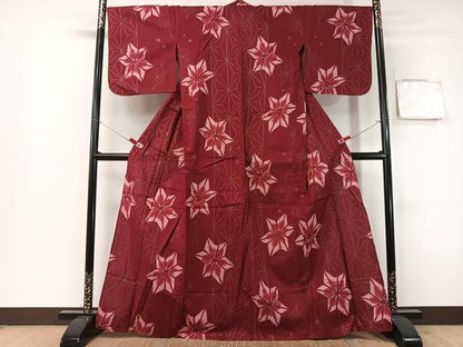 平和屋着物∴夏物　浴衣　変わり麻の葉文様　銀彩　綿　逸品　CABG7645vp