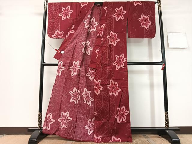 平和屋着物∴夏物　浴衣　変わり麻の葉文様　銀彩　綿　逸品　CABG7645vp