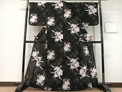 平和屋着物∴夏物　浴衣　綿紅梅　撫子　黒地　綿　逸品　CABG7647vp
