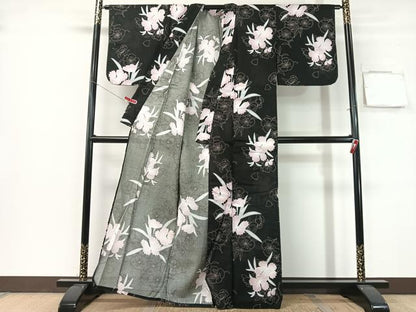 平和屋着物∴夏物　浴衣　綿紅梅　撫子　黒地　綿　逸品　CABG7647vp