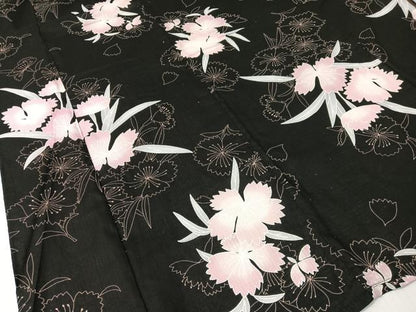 平和屋着物∴夏物　浴衣　綿紅梅　撫子　黒地　綿　逸品　CABG7647vp