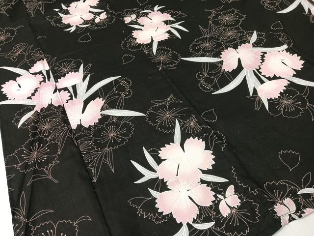 平和屋着物∴夏物　浴衣　綿紅梅　撫子　黒地　綿　逸品　CABG7647vp