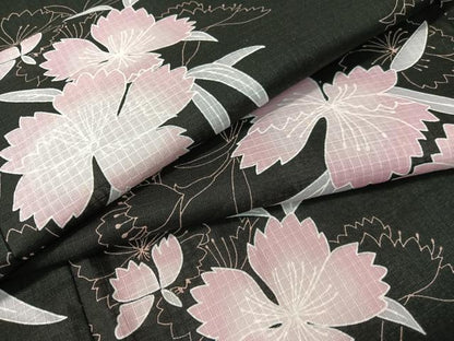 平和屋着物∴夏物　浴衣　綿紅梅　撫子　黒地　綿　逸品　CABG7647vp