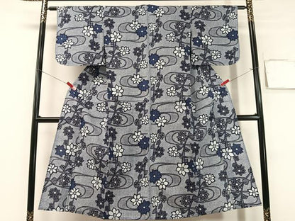 平和屋着物∴夏物　浴衣　流水花文　リップル生地　綿　逸品　未使用　CABG7651vp