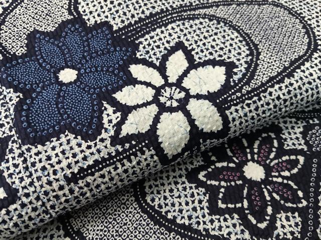 平和屋着物∴夏物　浴衣　流水花文　リップル生地　綿　逸品　未使用　CABG7651vp