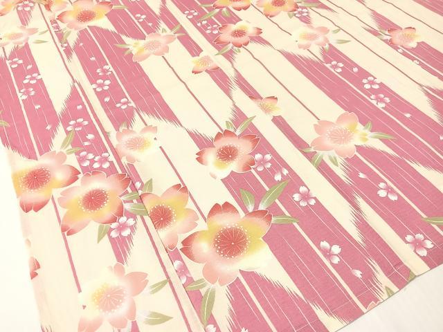 平和屋着物∴夏物　浴衣　綿紅梅　矢羽根舞桜　綿　逸品　CABG7661vp