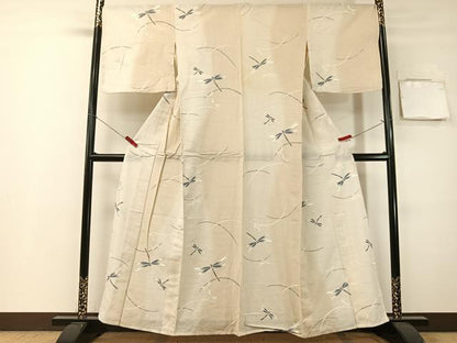 平和屋着物∴夏物　浴衣　露芝紋紗　トンボ　金彩　綿　逸品　CABG7664vp