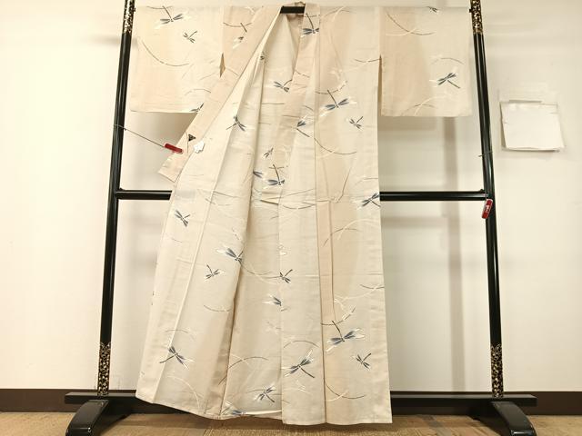 平和屋着物∴夏物　浴衣　露芝紋紗　トンボ　金彩　綿　逸品　CABG7664vp