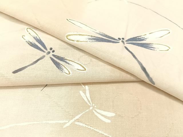平和屋着物∴夏物　浴衣　露芝紋紗　トンボ　金彩　綿　逸品　CABG7664vp