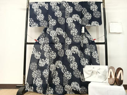 平和屋着物∴夏物　浴衣・作り帯・下駄セット　金魚　綿　逸品　未使用　CABG7669vp