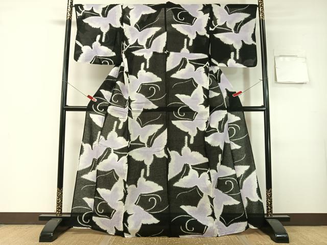 平和屋着物∴夏物　浴衣　舞蝶文　黒地　綿麻　逸品　CABG7670vp