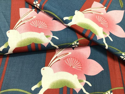 平和屋着物∴夏物　浴衣　跳び兎　綿　逸品　CABG7671vp