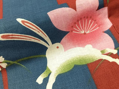 平和屋着物∴夏物　浴衣　跳び兎　綿　逸品　CABG7671vp