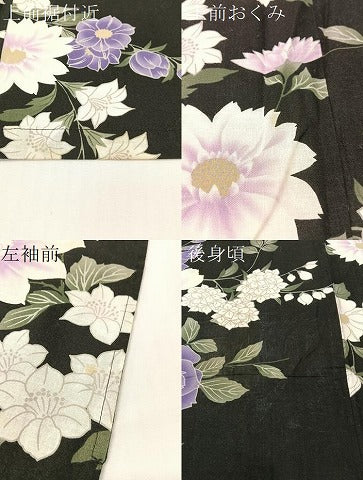 平和屋着物∴夏物　浴衣　草花文　黒地　綿　逸品　CABG7674vp