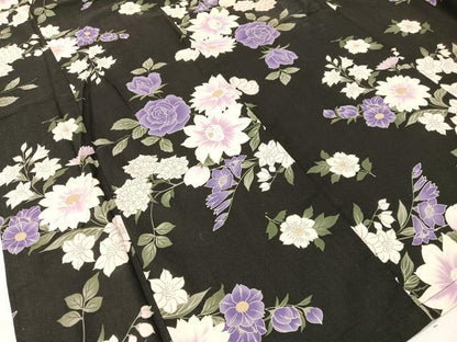 平和屋着物∴夏物　浴衣　草花文　黒地　綿　逸品　CABG7674vp