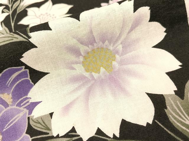 平和屋着物∴夏物　浴衣　草花文　黒地　綿　逸品　CABG7674vp