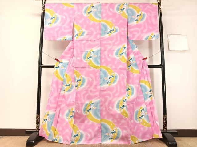 平和屋着物∴夏物　浴衣　綿紅梅　跳び兎　綿　逸品　CABG7675vp