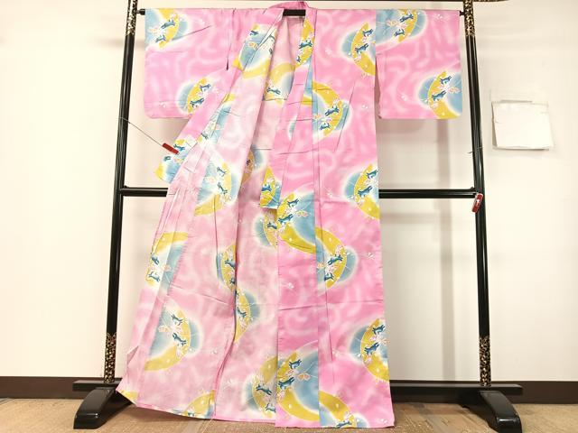 平和屋着物∴夏物　浴衣　綿紅梅　跳び兎　綿　逸品　CABG7675vp