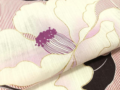 平和屋着物∴夏物　浴衣　舞花文　金彩　綿麻　逸品　CABG7678vp