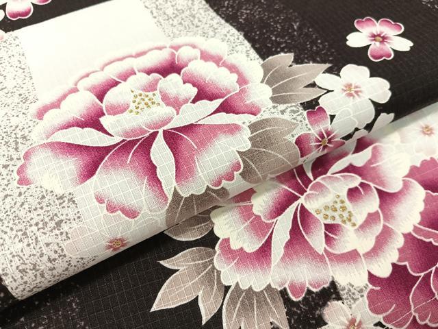 平和屋着物∴夏物　浴衣　綿紅梅　市松舞花文　金彩　綿　逸品　CABG7681vp