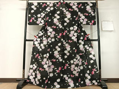 平和屋着物∴夏物　浴衣　金魚　舞花文　黒地　綿　逸品　CABG7682vp