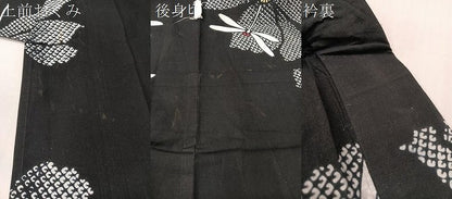 平和屋着物∴夏物　浴衣　トンボ　花　黒地　綿　逸品　CABG7685vp