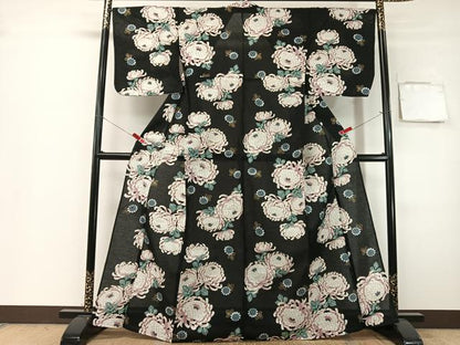 平和屋着物∴夏物　浴衣　綿紅梅　乱菊　黒地　金彩　綿　逸品　CABG7686vp