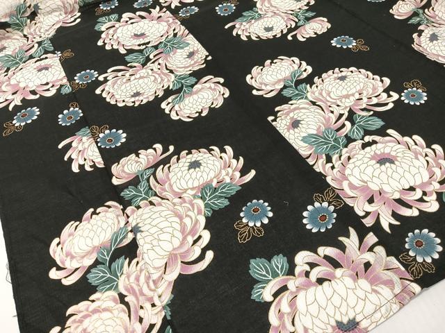 平和屋着物∴夏物　浴衣　綿紅梅　乱菊　黒地　金彩　綿　逸品　CABG7686vp