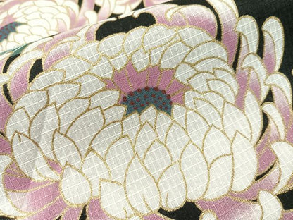 平和屋着物∴夏物　浴衣　綿紅梅　乱菊　黒地　金彩　綿　逸品　CABG7686vp