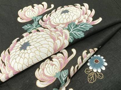 平和屋着物∴夏物　浴衣　綿紅梅　乱菊　黒地　金彩　綿　逸品　CABG7686vp
