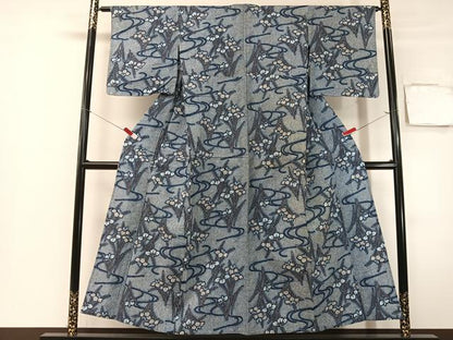 平和屋着物∴夏物　浴衣　流水杜若　リップル生地　綿　逸品　CABG7694vp