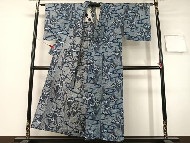 平和屋着物∴夏物　浴衣　流水杜若　リップル生地　綿　逸品　CABG7694vp