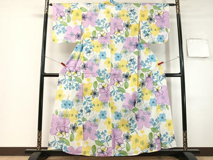 平和屋着物∴夏物　浴衣　綿紅梅　舞花文　綿　逸品　CABG7701vp