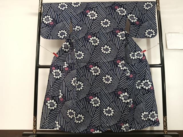 平和屋着物∴夏物　浴衣　向日葵　リップル生地　綿　逸品　CABG7702vp