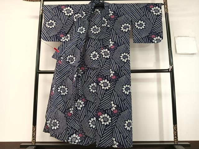 平和屋着物∴夏物　浴衣　向日葵　リップル生地　綿　逸品　CABG7702vp