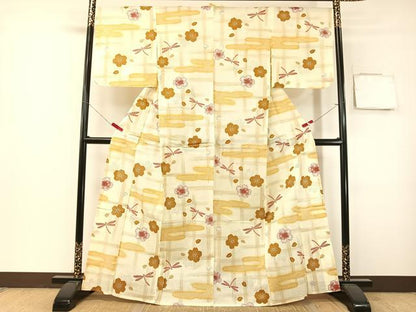 平和屋着物∴夏物　浴衣　綿紅梅　トンボ　霞花文　綿　逸品　CABG7703vp